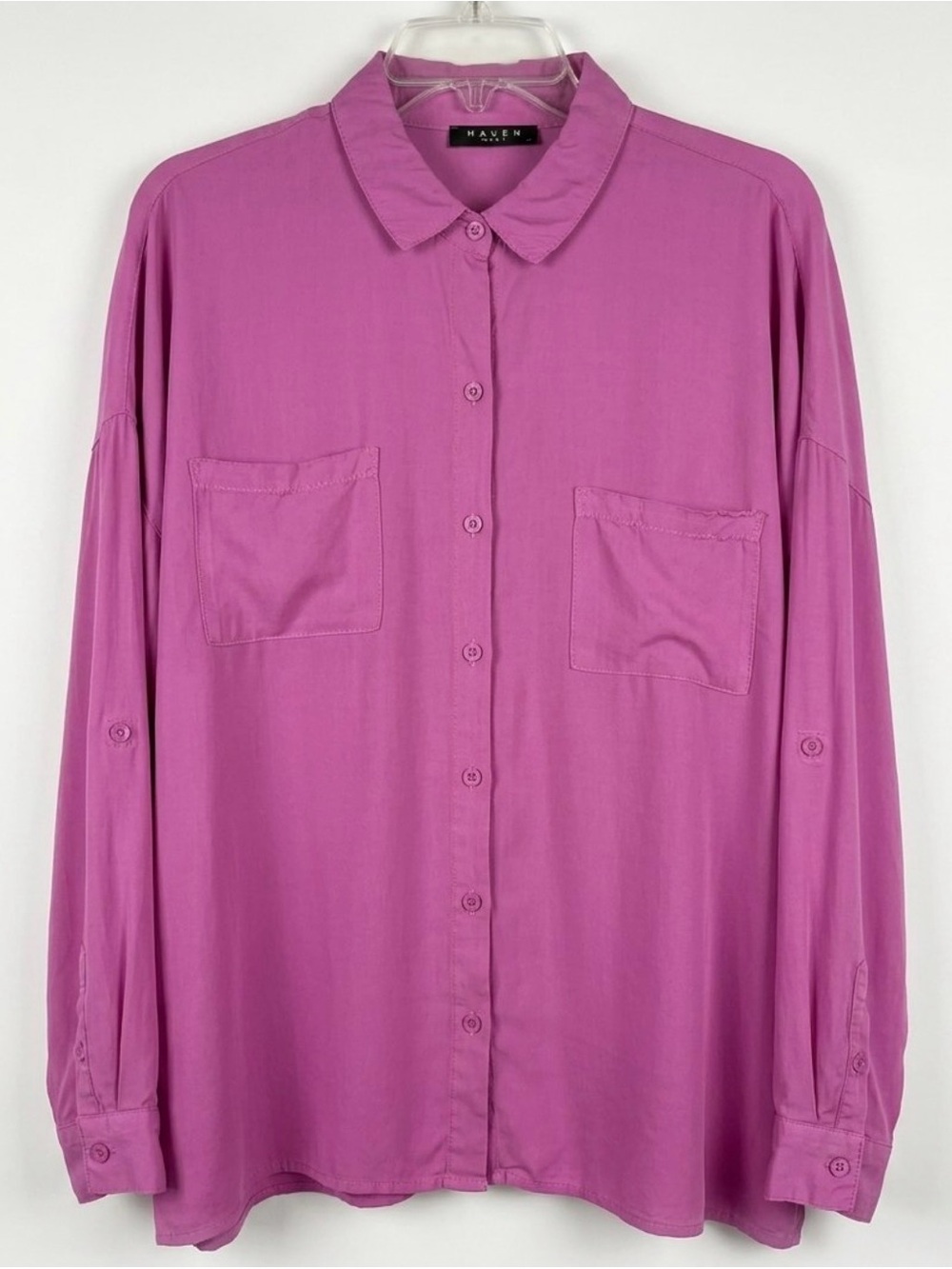 Maven West Silky Wash Cupro Cargo Pocket Blouse Mauve Pink XS